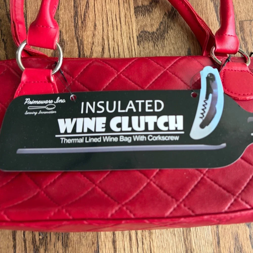 Primeware Red Quilted Insulated Wine Clutch Thermal Bag with Corkscrew NEW